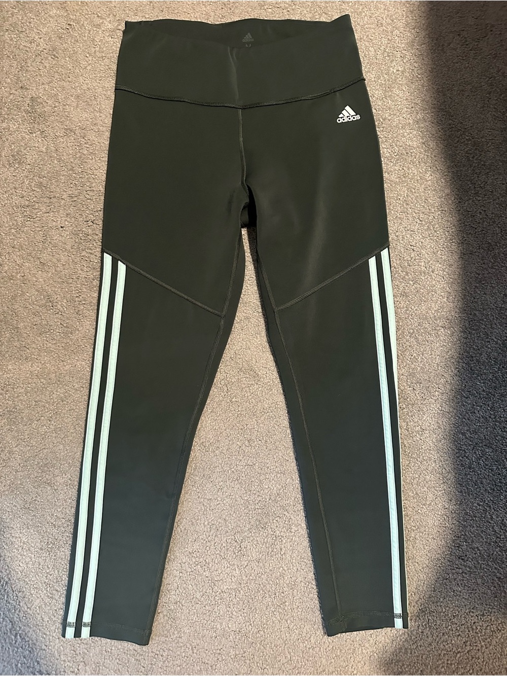 Adidas Army Green Leggings with Mint Green Side Stripes